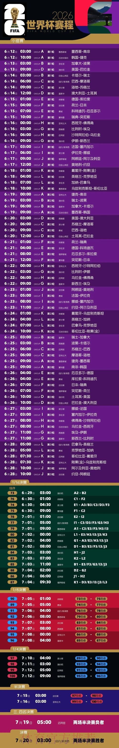 2026世界杯每日赛程官方发布实时赛程怎么看